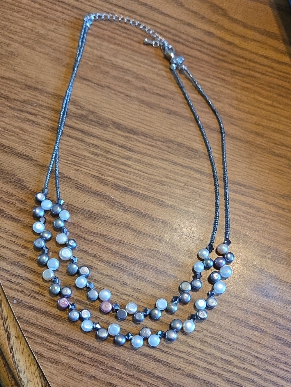 Lia Sophia Multi-Strand Pearl Bead Necklace - Silver and Iridescent